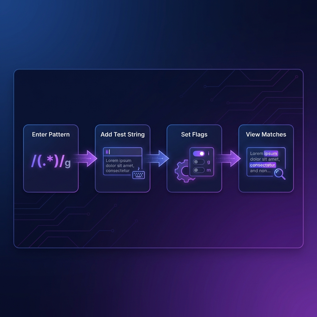 How to Test Regex Patterns Online - 4-Step Workflow Diagram